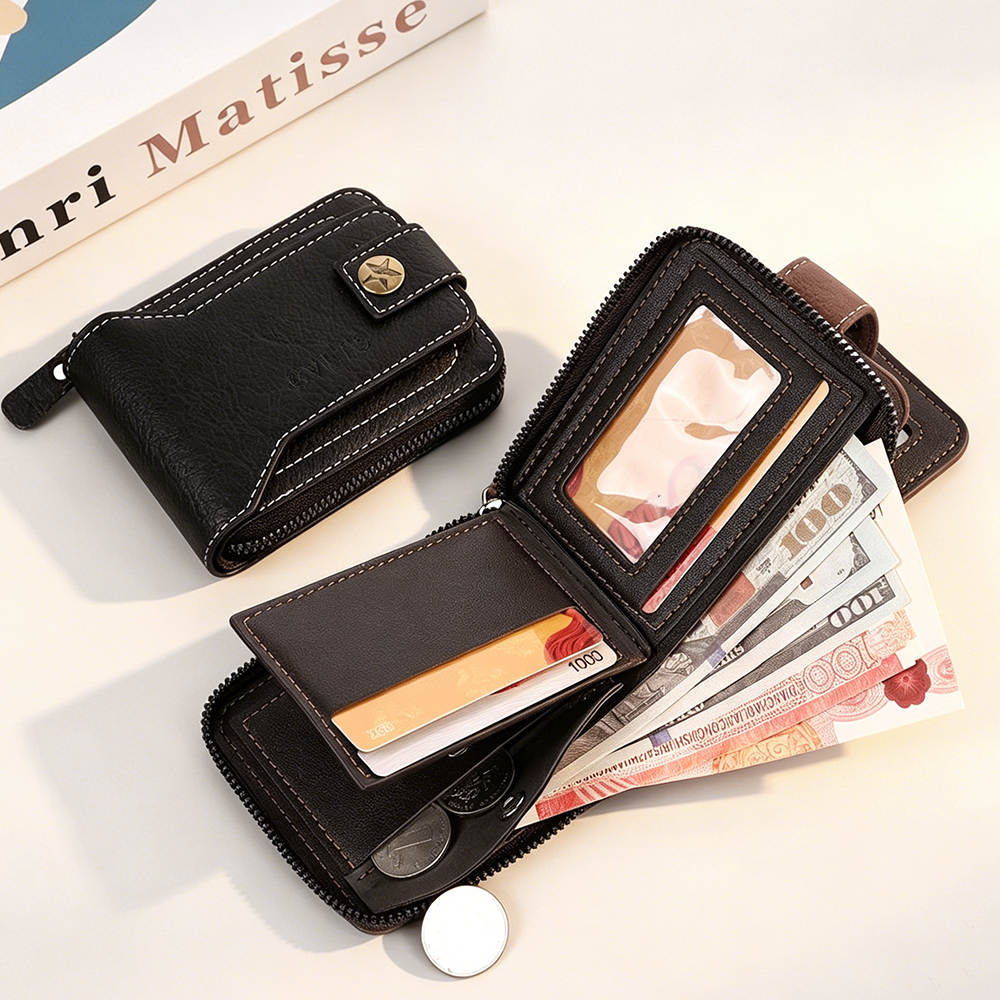 Men Wallet Black Short Wallets Business Billfold Horizontal Wallet Card Holder