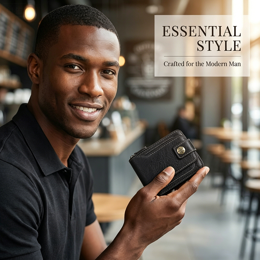 Men Wallet Black Short Wallets Business Billfold Horizontal Wallet Card Holder
