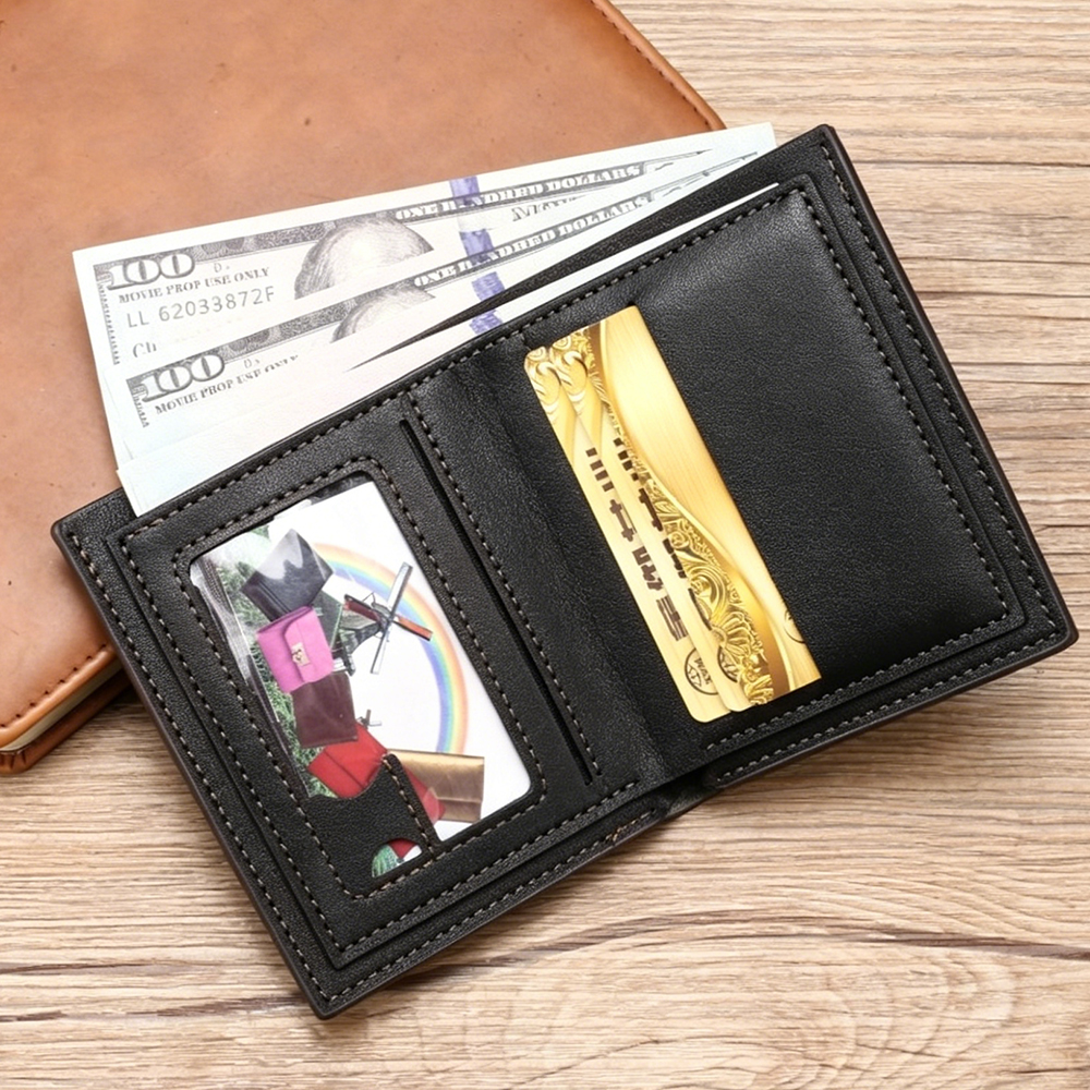 Men Wallet Black Short Wallets Business Billfold Horizontal Wallet Card Holder