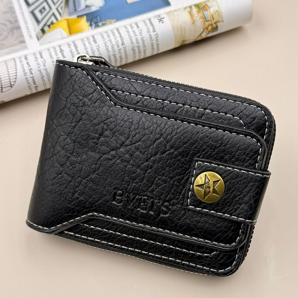 Men Wallet Black Short Wallets Business Billfold Horizontal Wallet Card Holder