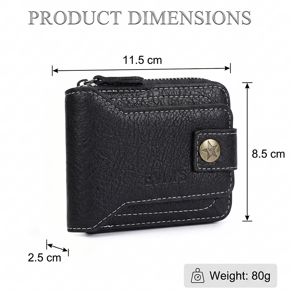 Men Wallet Black Short Wallets Business Billfold Horizontal Wallet Card Holder