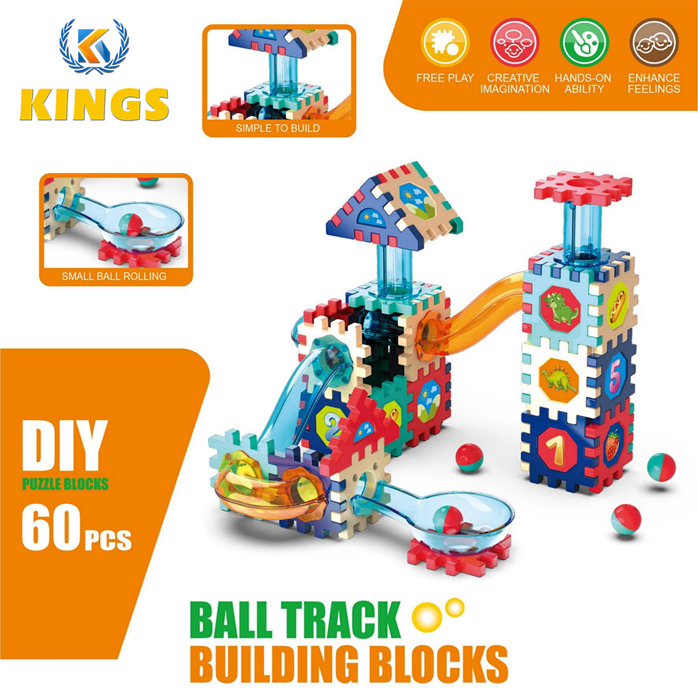 60 Pieces Children's Rolling Ball Block Set Kids Ball Track Building Blocks Early Education Toy (3-6 Yrs)