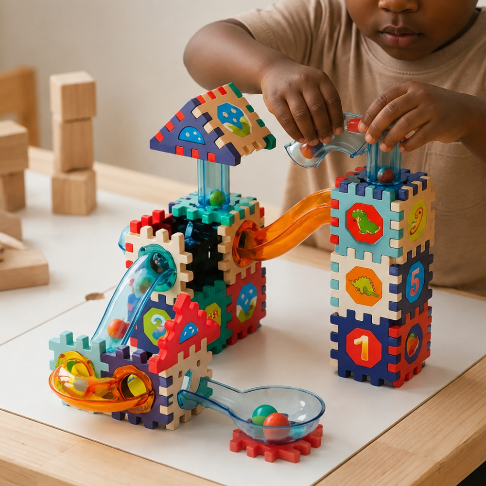 60 Pieces Children's Rolling Ball Block Set Kids Ball Track Building Blocks Early Education Toy (3-6 Yrs)