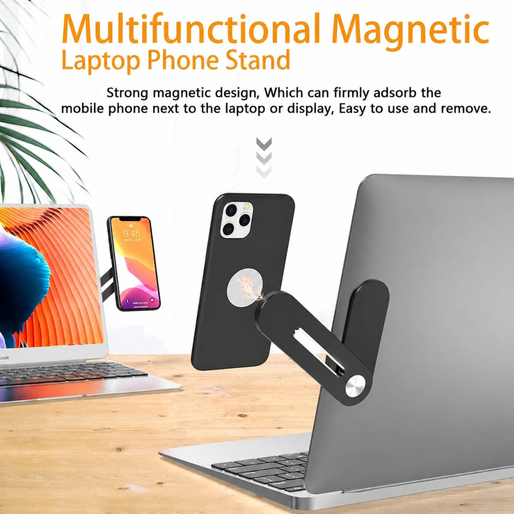 Magnetic Laptop Side Phone Holder Plastic Adjustable Phone Mount Multi-Angle Rotatable Bracket