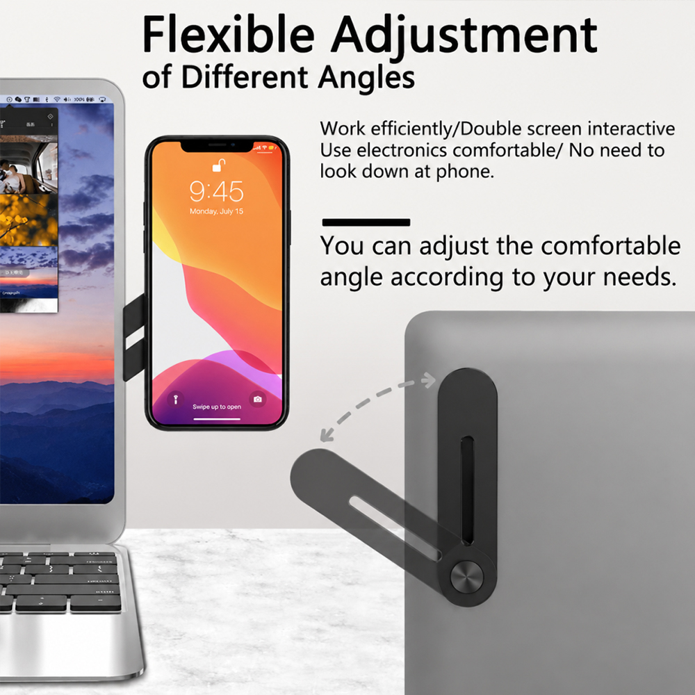 Magnetic Laptop Side Phone Holder Plastic Adjustable Phone Mount Multi-Angle Rotatable Bracket
