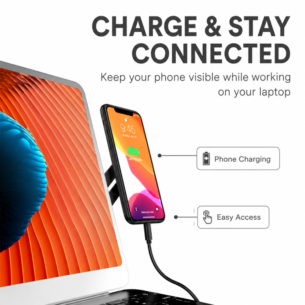 Magnetic Laptop Side Phone Holder Plastic Adjustable Phone Mount Multi-Angle Rotatable Bracket