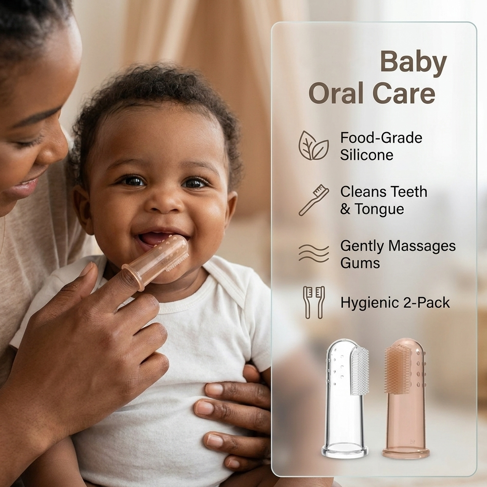 Baby-Safe Finger Toothbrush 2-Pack Kids Food-Grade Silicone Finger Toothbrushes (6 Months+)