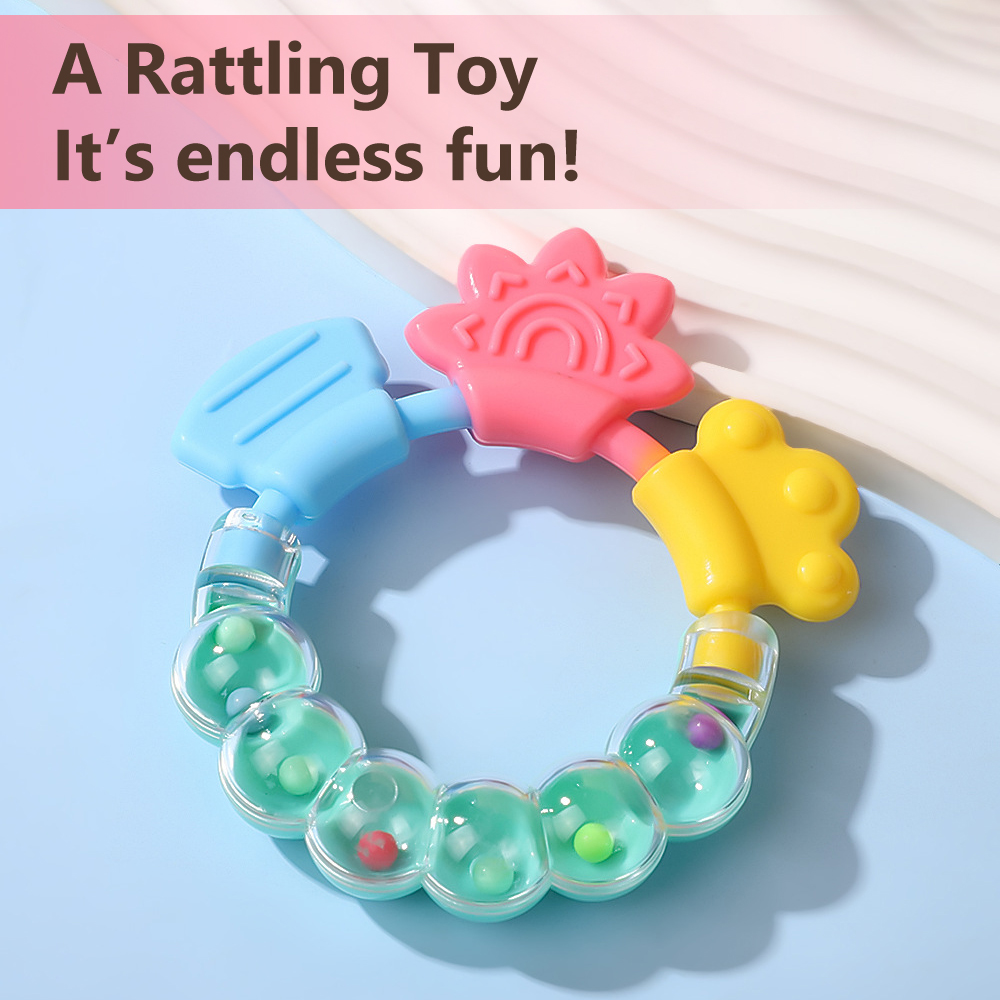 2Pcs Baby-Safe Rattle Teether 3 Kinds of Bite Points Infant 2-Pack Silicone Teether PC Rattle (0+ Months)