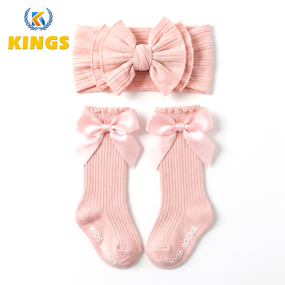 Kids Headband and Socks Set 2 In 1 Turban & Socks Bow Decoration (0-3 Yrs)