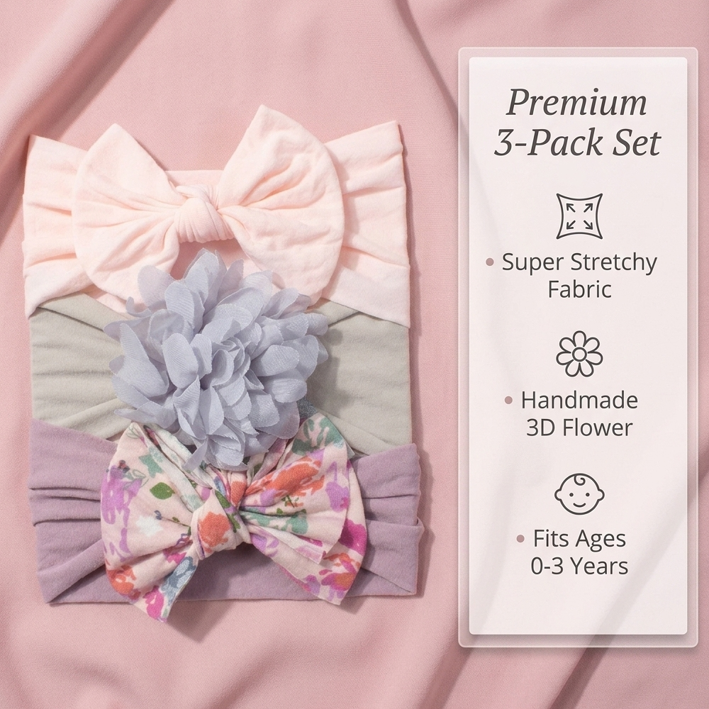 3-Pack Baby Headbands Set 3 In 1 Turbans Set Cute & Stylish