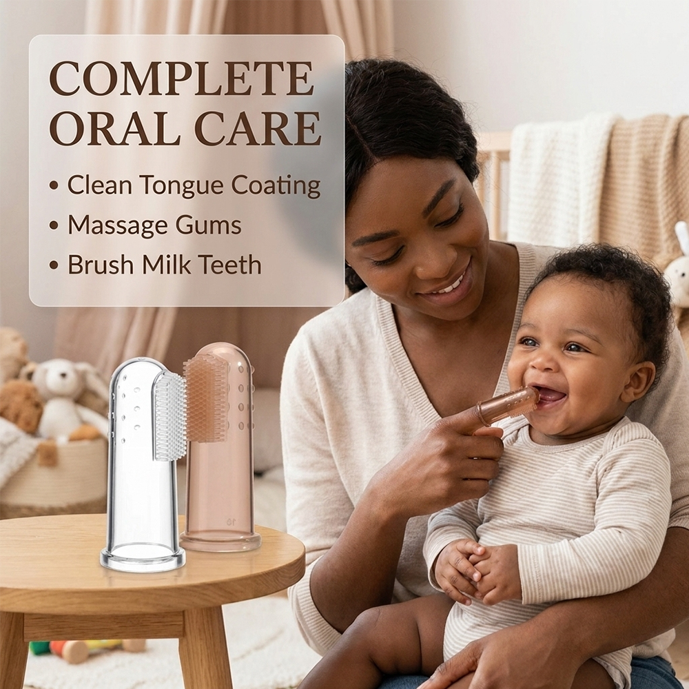 Baby-Safe Finger Toothbrush 2-Pack Kids Food-Grade Silicone Finger Toothbrushes (6 Months+)