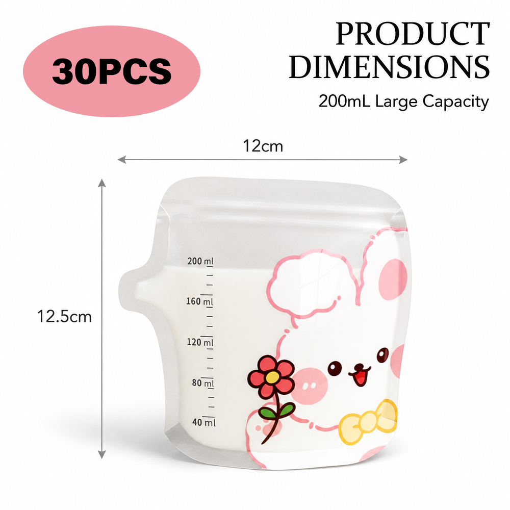 30Pcs Disposable Milk Storage Bags 200ml Snacks & Complementary Food Bags PE Material