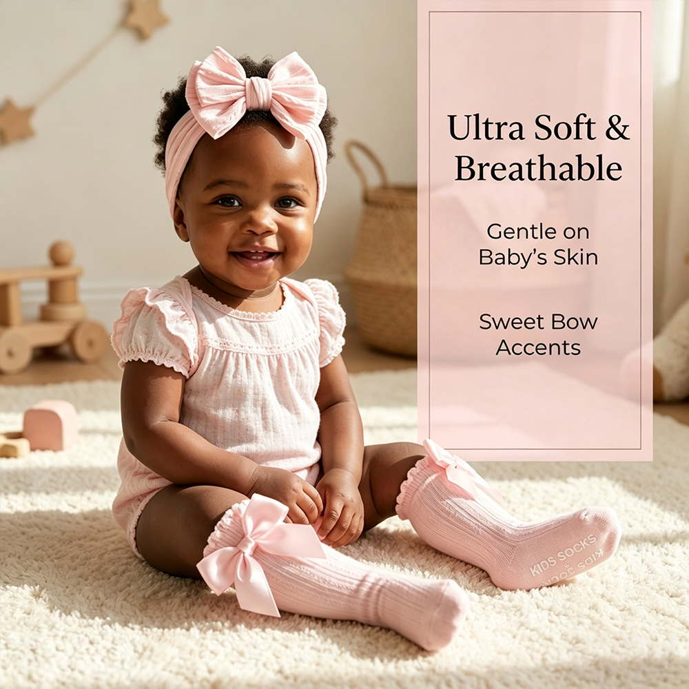 Kids Headband and Socks Set 2 In 1 Turban & Socks Bow Decoration (0-3 Yrs)