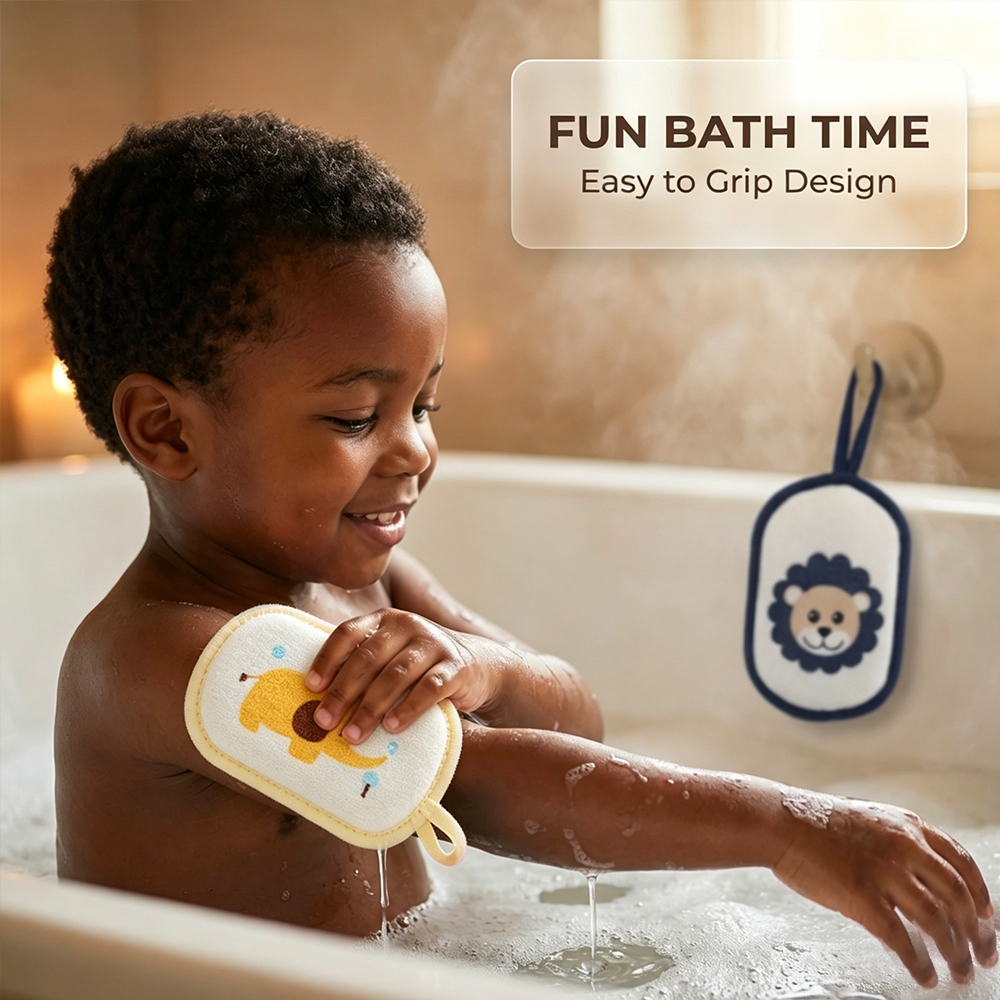 2-Piece Baby Bath Sponge Children Sponge Cute Cartoon Design with Hanging Rope