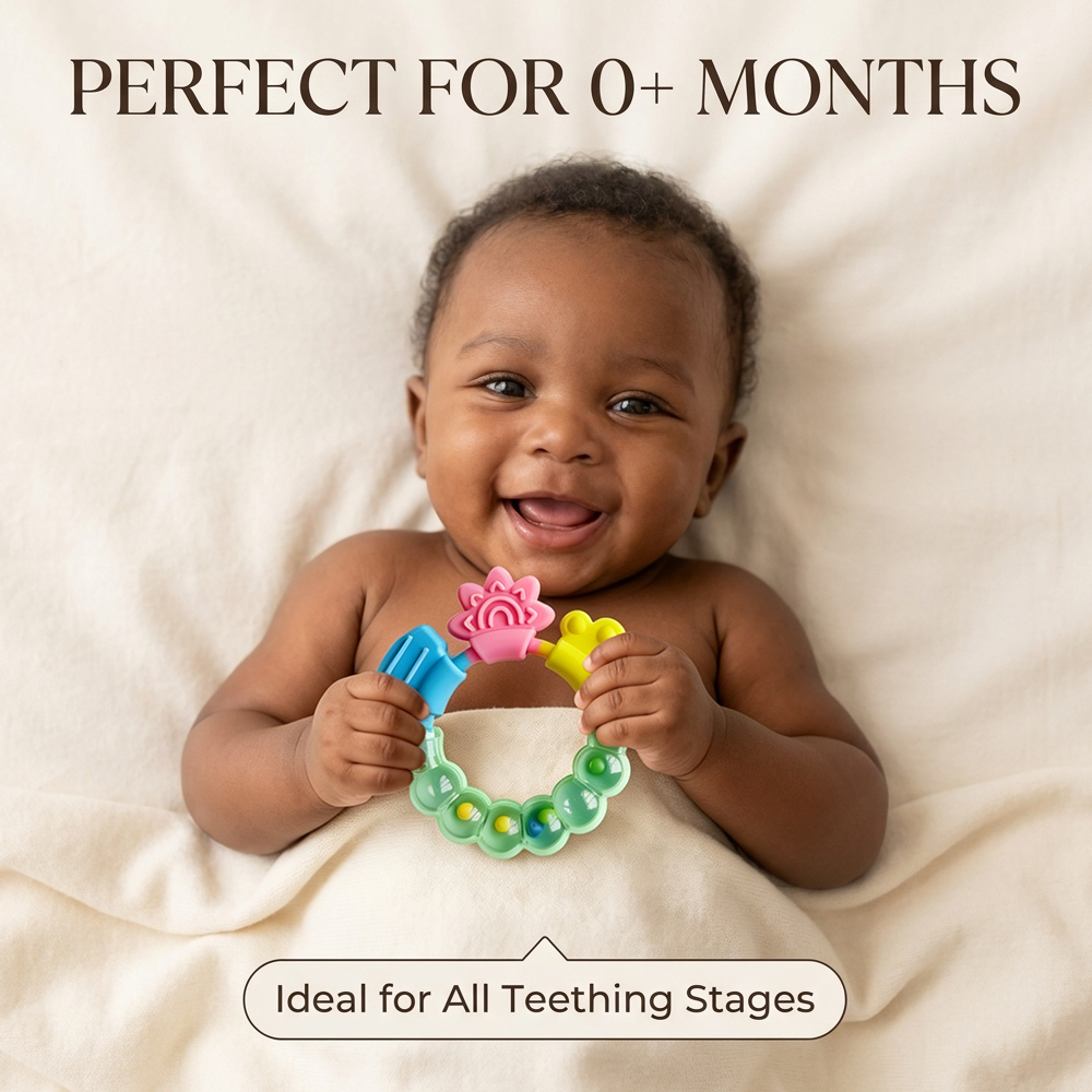 2Pcs Baby-Safe Rattle Teether 3 Kinds of Bite Points Infant 2-Pack Silicone Teether PC Rattle (0+ Months)