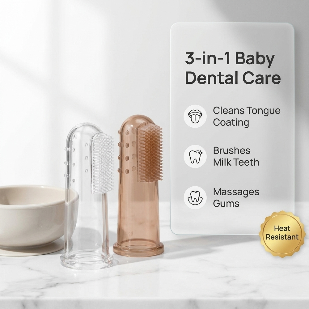 Baby-Safe Finger Toothbrush 2-Pack Kids Food-Grade Silicone Finger Toothbrushes (6 Months+)
