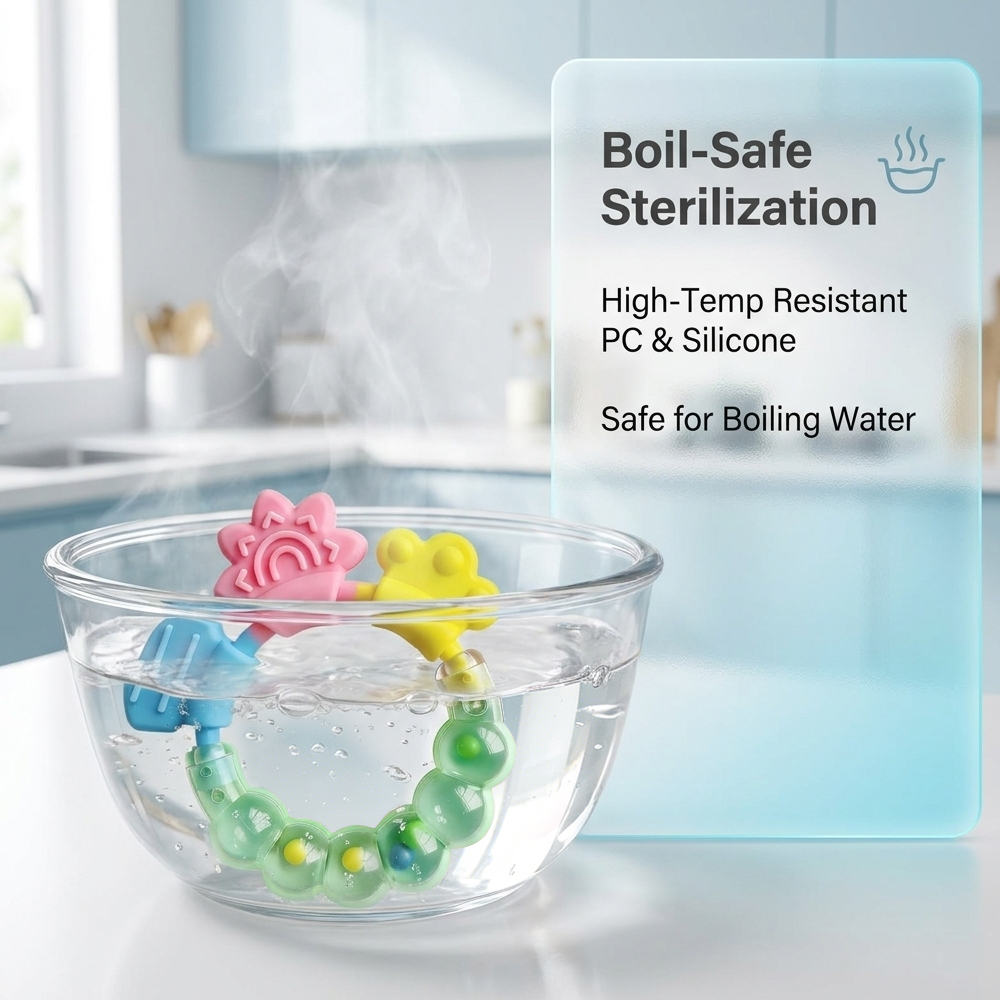 2Pcs Baby-Safe Rattle Teether 3 Kinds of Bite Points Infant 2-Pack Silicone Teether PC Rattle (0+ Months)