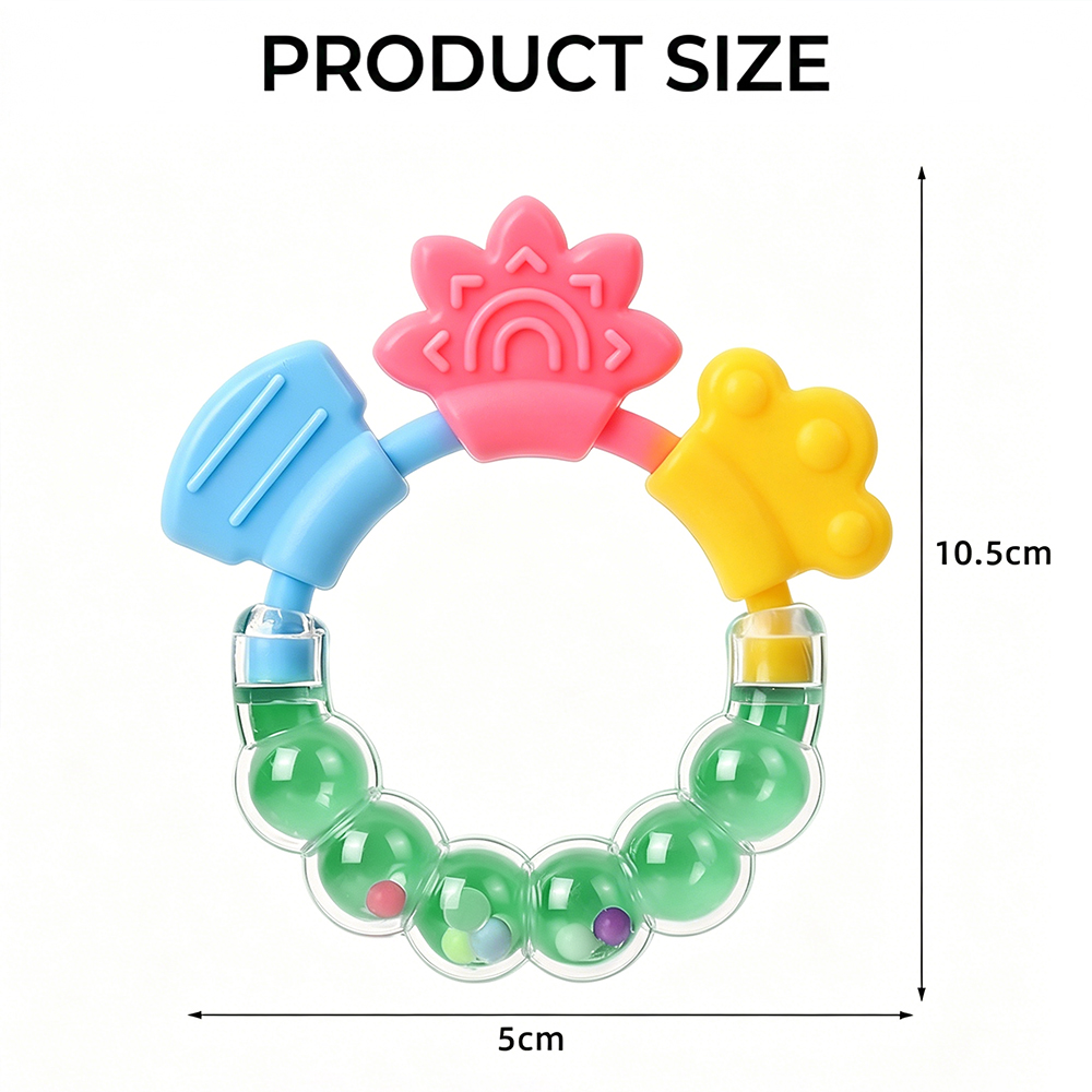 2Pcs Baby-Safe Rattle Teether 3 Kinds of Bite Points Infant 2-Pack Silicone Teether PC Rattle (0+ Months)