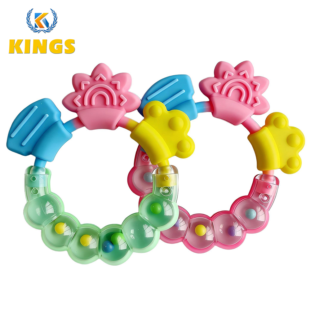 2Pcs Baby-Safe Rattle Teether 3 Kinds of Bite Points Infant 2-Pack Silicone Teether PC Rattle (0+ Months)