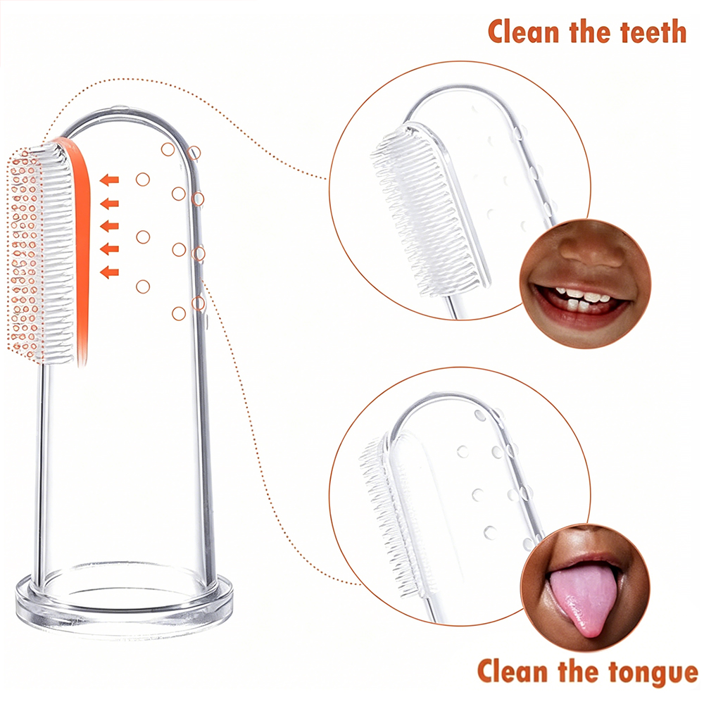 Baby-Safe Finger Toothbrush 2-Pack Kids Food-Grade Silicone Finger Toothbrushes (6 Months+)