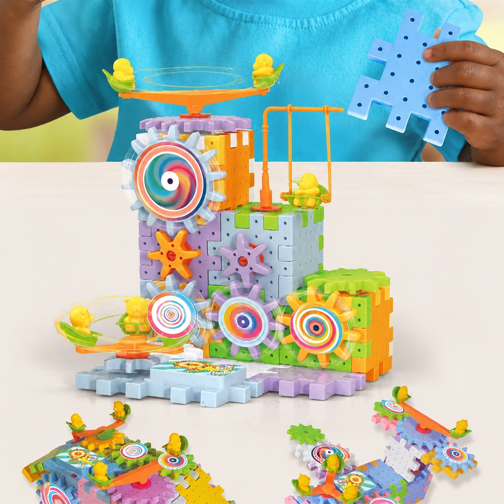 Children's Electric Gear Building Block Toy Kids 83 Pieces Blocks Set (4-6 Yrs, Battery Not Included)