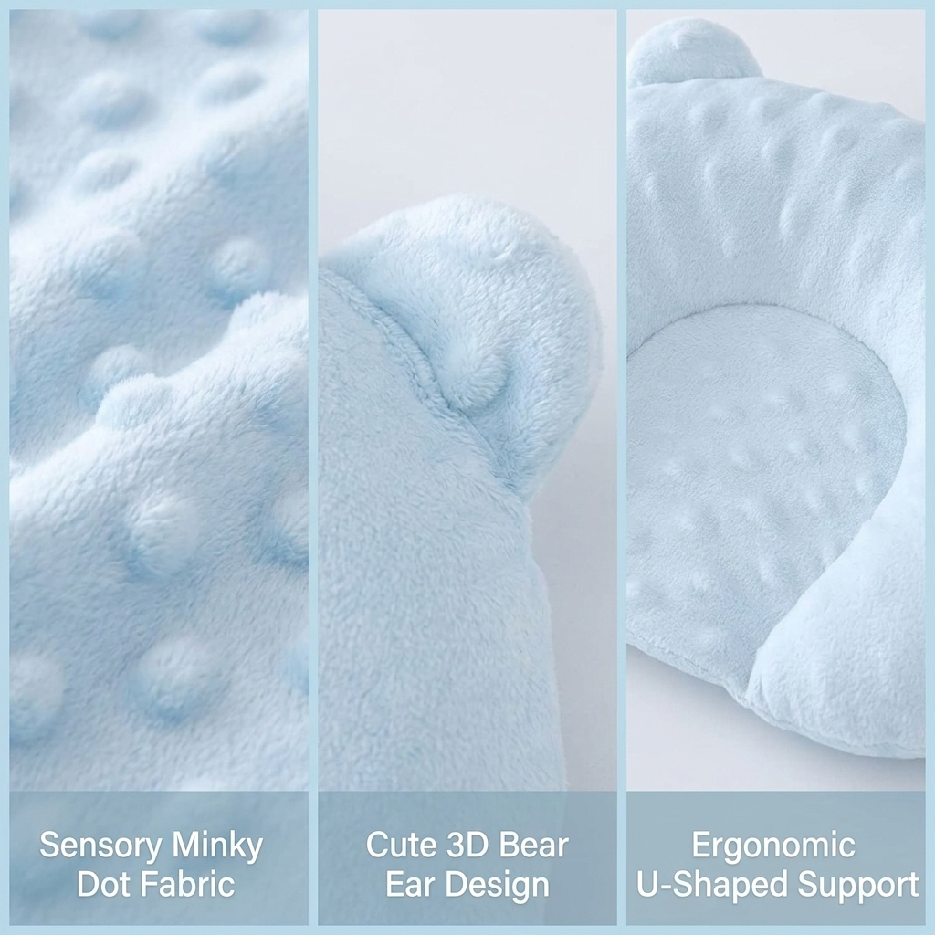 Bear Ear Baby Shaping Pillow U-Shaped Curved Head Support Pillow For 0-1 Yrs