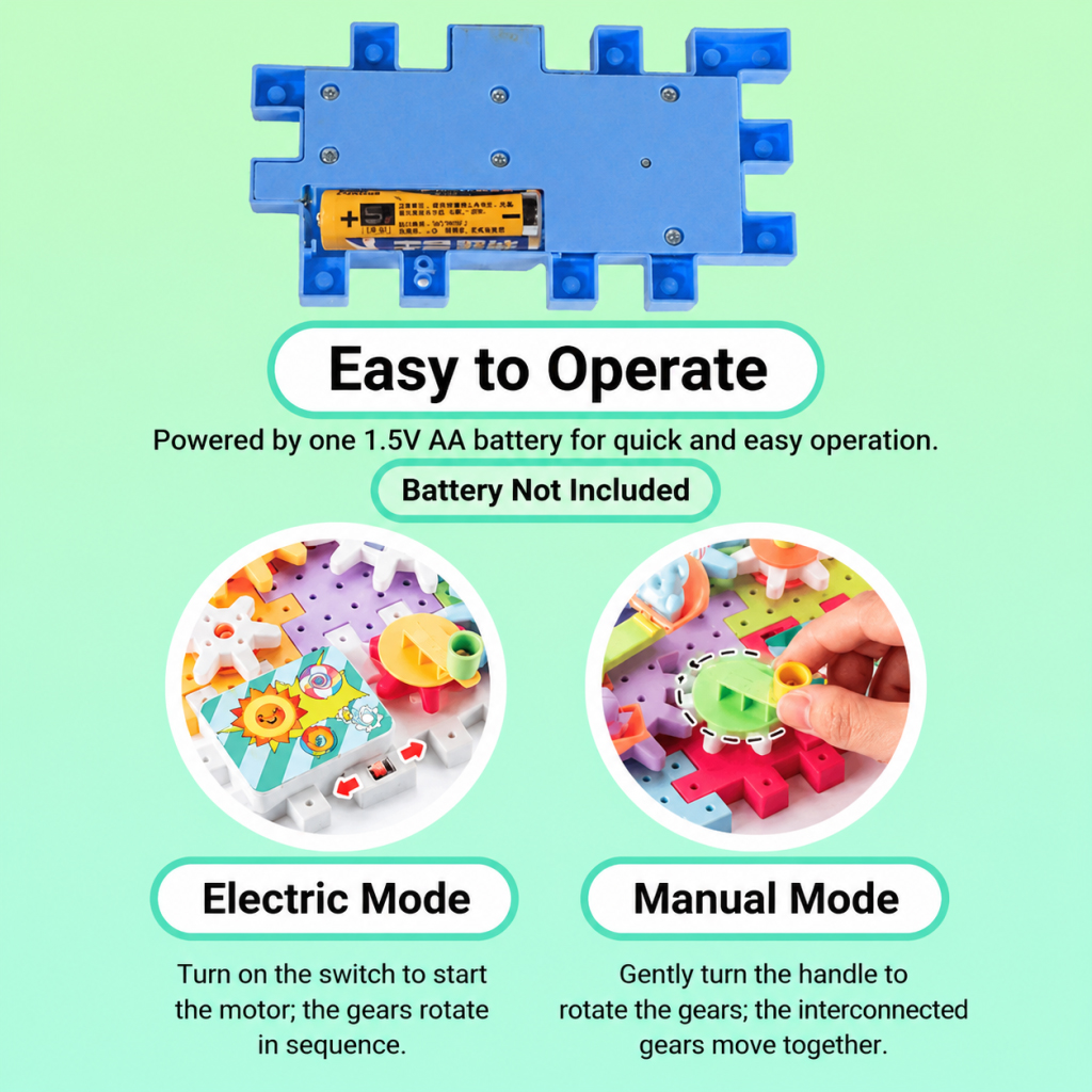 Children's Electric Gear Building Block Toy Kids 83 Pieces Blocks Set (4-6 Yrs, Battery Not Included)