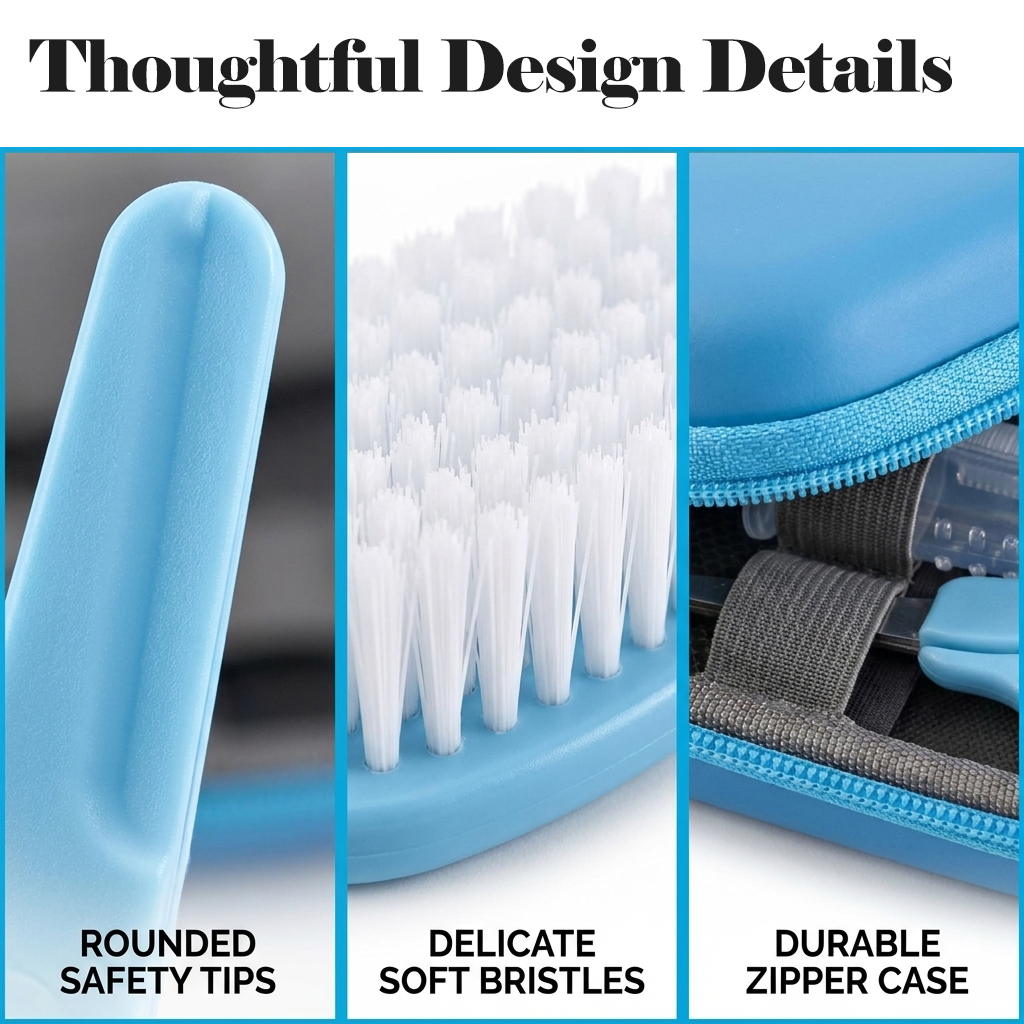8 Pcs Portable Infant Care Tools Set Nail clipper Nail s cissors Nail file Finger cot toothbrush Nasal a spirator Hair comb Scalp Brush M edicine feeder