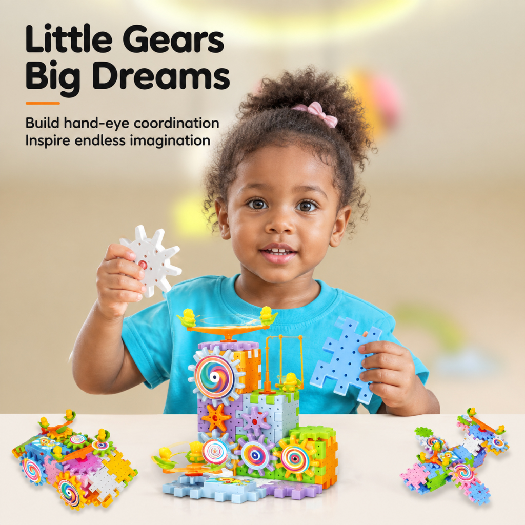 Children's Electric Gear Building Block Toy Kids 83 Pieces Blocks Set (4-6 Yrs, Battery Not Included)