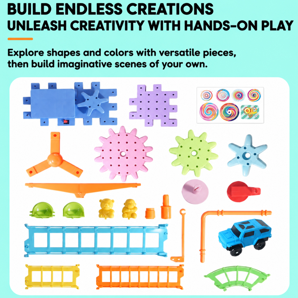 Children's Electric Gear Building Block Toy Kids 83 Pieces Blocks Set (4-6 Yrs, Battery Not Included)