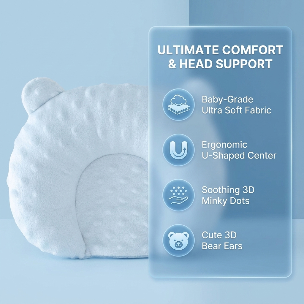 Bear Ear Baby Shaping Pillow U-Shaped Curved Head Support Pillow For 0-1 Yrs