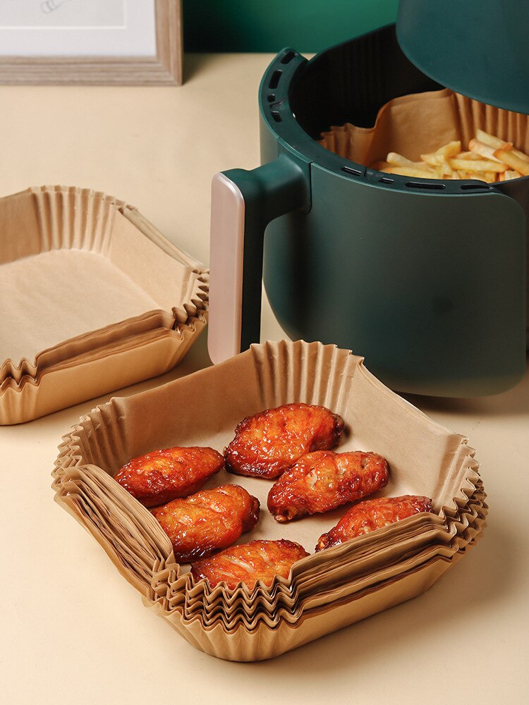 50PCS Non-Stick Air Fryer Liners Set – Square & Round Disposable Baking Paper Liners for Air Fryer, Oven & Steaming Use, Oil-Proof Food Grade Sheets