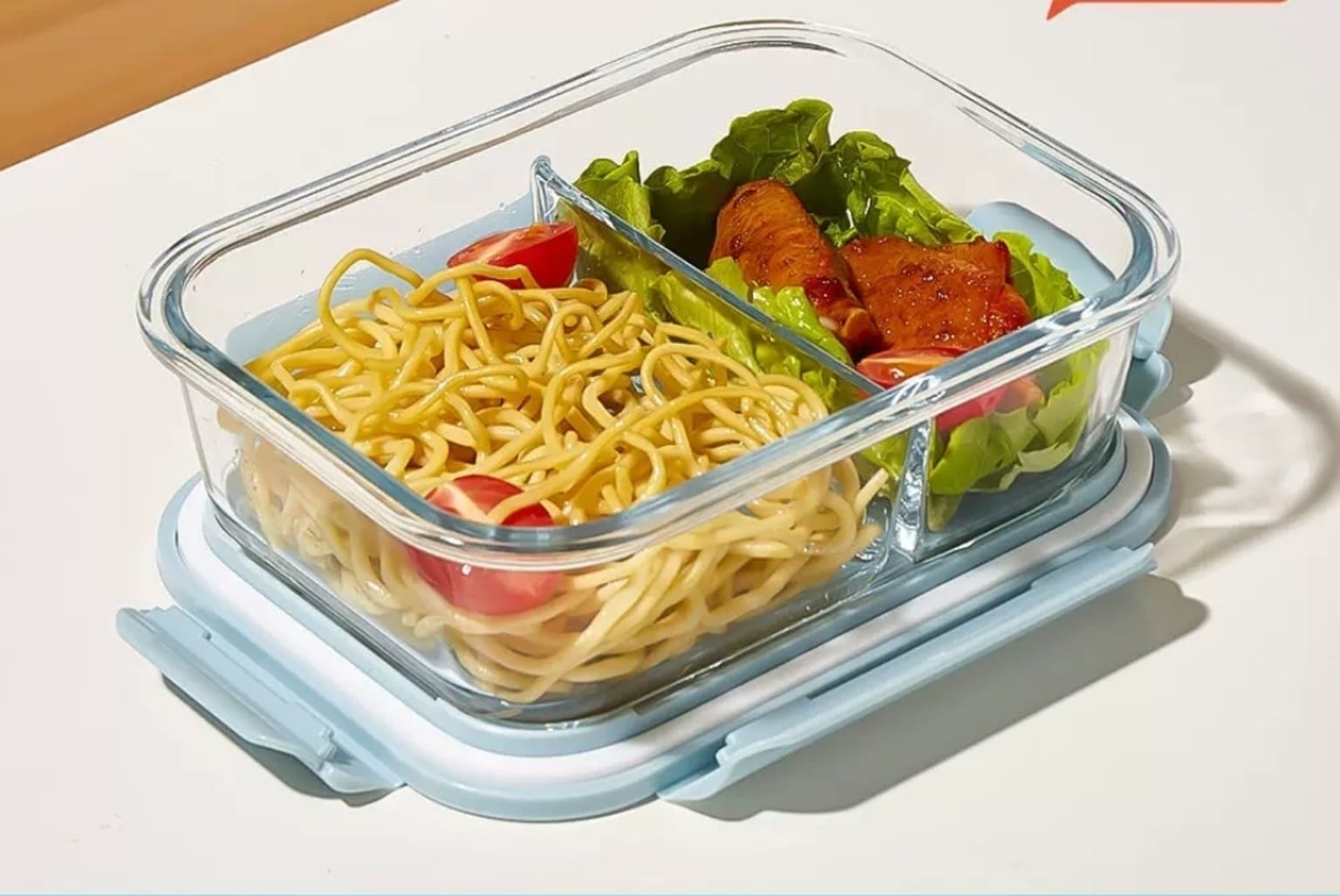 High Quality Borosilicate Partitioned Heat Resistant Portable Glass Lunch Box 1040ml – Double Compartment Microwave Safe Food Container for Meal Prep, Home, Office & Travel Use