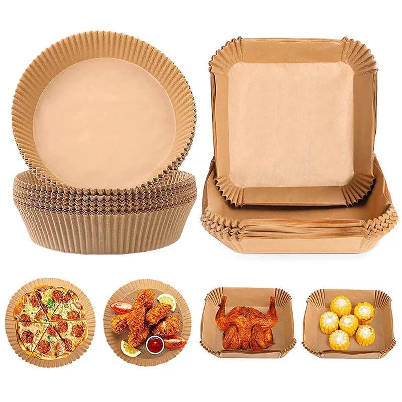 50PCS Non-Stick Air Fryer Liners Set – Square & Round Disposable Baking Paper Liners for Air Fryer, Oven & Steaming Use, Oil-Proof Food Grade Sheets