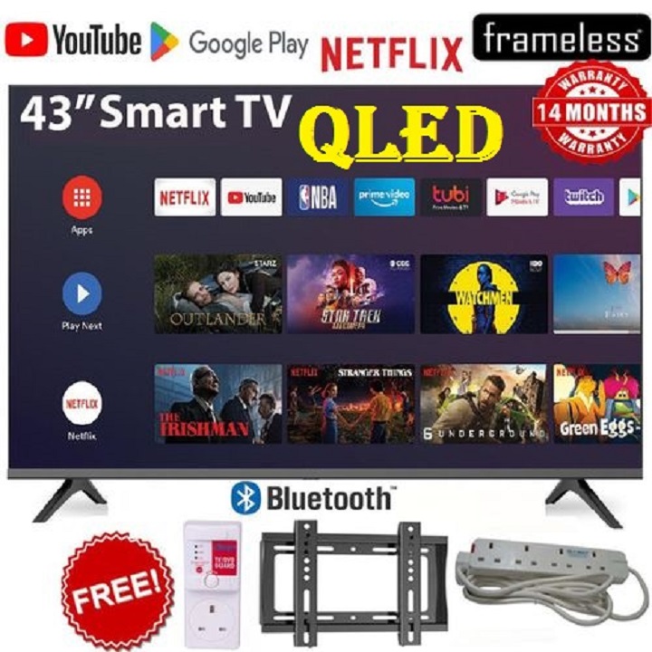 Skyworth 43'' inch Smart Android TV QLED TV GOOGLE AI TV Bluetooth Enabled Netflix YouTube I-cast Prime VIdeo Google Play Television Inbuilt Decoder Built-in Wi-Fi +FREE TV GUARD+BRACKET+EXTENSION