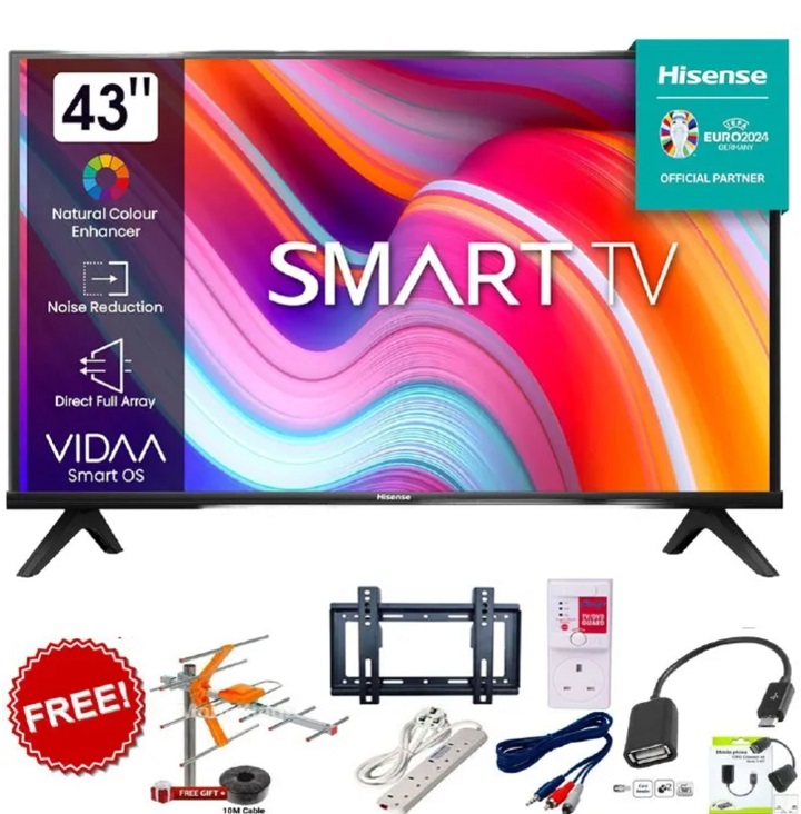 HISENSE 43"inch SMART TV, 43A4 SERIES,FRAMELESS SMART TELEVISION, FULL HD RESOLUTION NETFLIX ,YOUTUBE TV,DTS, INBUILT DECODER, BUILT-IN WIFI,VIDAA OS HISENSE43+2 YRS WARRANTY+6 EXTRA ACCESSORIES
