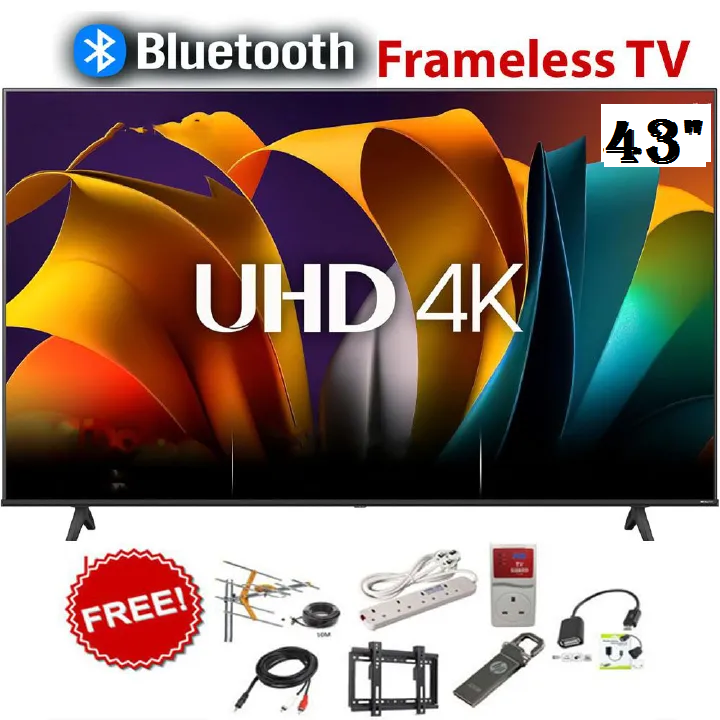 HISENSE 43'' Inch SMART TV 4K ULTRA HD LED TV 43A6 SERIES BLUETOOTH ENABLED TV, WIFI CONNECTIVITY,TELEVISION, HDR 10 Netflix YouTube, DOLBY AUDIO,VIDAA OS,HISENSE43 2YR WARRANTY+ 7 FREE GIFTS