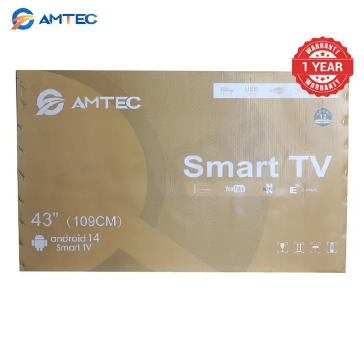 AMTEC 43" inch Smart Android TV Bluetooth Enabled ,43INCH Frameless 43L12S Television, NETFLIX ,YOUTUBE,APP STORE, FULL HD  Built-in WIFI, Inbuilt Decoder 3*HDMI 2*USB Ports AMTEC43r+ 8 FREE GIFTS