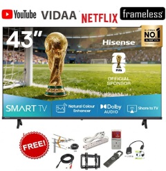 HISENSE 43" INCH SMART TV SMART DIGITAL TELEVISION FULL HD RESOLUTION 43A4 SERIES NETFLIX YOUTUBE TV DTS INBUILT DECODER WIFI VIDAA OS NATURAL COLOR ENHANCER HISENSE43 TV Hisense TV+ 7 FREE GIFTS