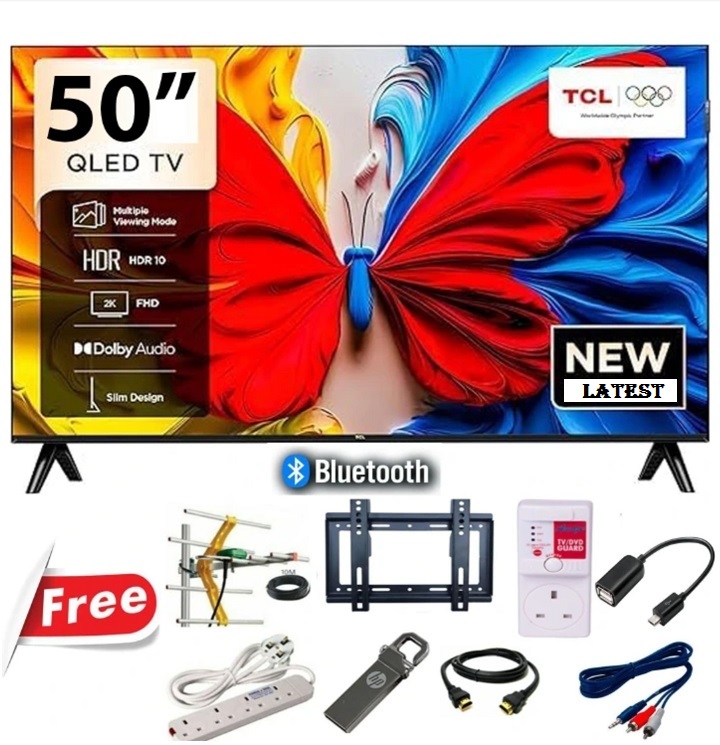 TCL 50" Inch SMART ANDROID TV QLED TV Google TV Full HD TV, Wi-Fi Enabled, Bluetooth Enabled, HDMI/USB ports, Netflix, YouTube, Dolby Audio Prime Video, Inbuilt Decoder, cast screen + 8 FREE GIFTS