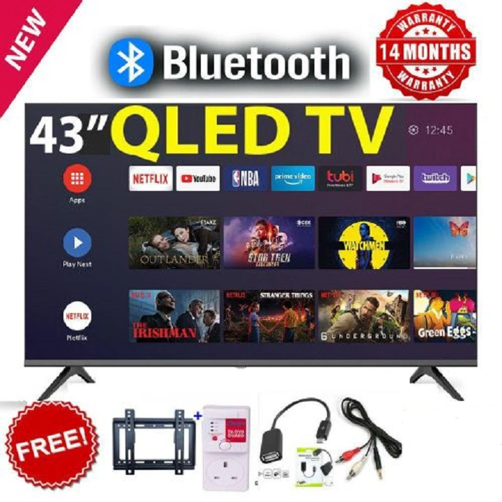 VITRON 43" INCH SMART ANDROID TV QLED FHD TV BLUETOOTH CONNECTIVITY FRAMELESS & DIGITAL  TV, NETFLIX ,YOUTUBE TELEVISION BUILT-IN WIFI, APP STORE 1GB-RAM 8GB-ROM VITRON43 4300QFS + 4 FREE ACCESSORIES