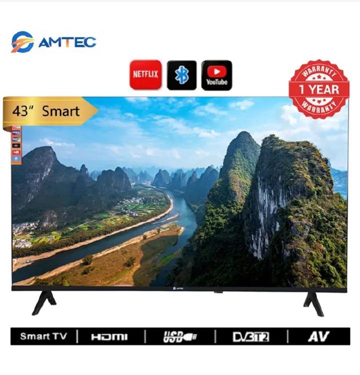 AMTEC 43" inch Smart Android TV Bluetooth Enabled ,43INCH Frameless 43L12S Television, NETFLIX ,YOUTUBE,APP STORE, FULL HD  Built-in WIFI, Inbuilt Decoder 3*HDMI 2*USB Ports AMTEC43r+ 8 FREE GIFTS