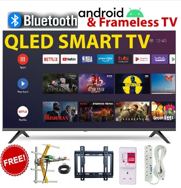 VITRON 43 INCH SMART ANDROID TV FHD QLED TV  ICAST NETFLIX YOUTUBE TELEVISION INBUILT DECODER WIFI ENABLED APP STORE 1GB-RAM 8GB-ROM 2*USB PORTS 3*HDMI PORTS VITRON43 HTC4300QFS + 4 EXTRA GIFTS