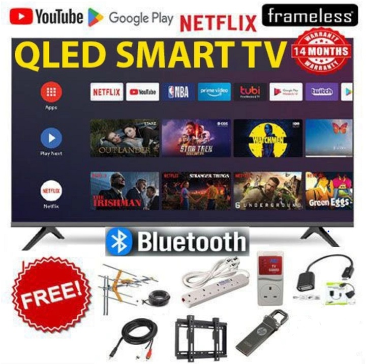 VITRON 43 INCHES SMART ANDROID TV QLED TV BLUETOOTH ENABLED HTC4300QFS FRAMELESS FHD  NETFLIX YOUTUBE TELEVISION ICAST BUILT-IN WIFI APP STORE 1GB-RAM 8GB-ROM ICAST SCREEN  VITRON43 + 7 FREE GIFTS