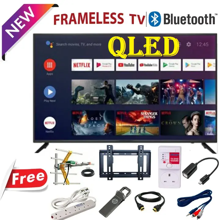 VITRON 43 INCH SMART ANDROID TV HTC4300QFS QLED TV FHD ICAST NETFLIX YOUTUBE TELEVISION INBUILT DECODER INBUILT WIFI APP STORE 1GB-RAM 8GB-ROM 2*USB PORTS 3*HDMI PORTS VITRON43 ICAST+ 8 FREE GIFTS