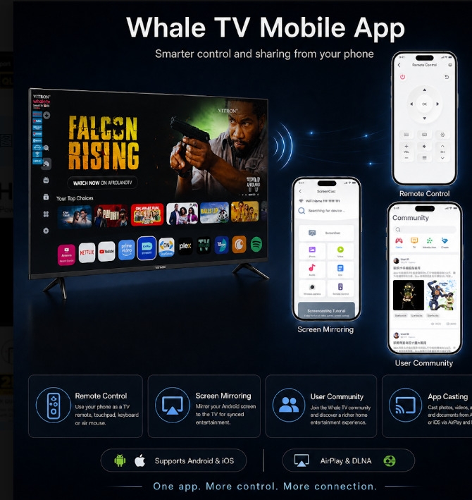 VITRON 50 Inch SMART TV NETFLIX YOUTUBE PRIME VIDEO HTC50QW QLED TV TELEVISION FRAMELESS INBUILT DECODER  4K UHD Bluetooth TV BUILT-IN WIFI 1.5GBRAM 8GBROM VITRON50INCH VITRON TV + 6 EXTRA  FREE GIFTS