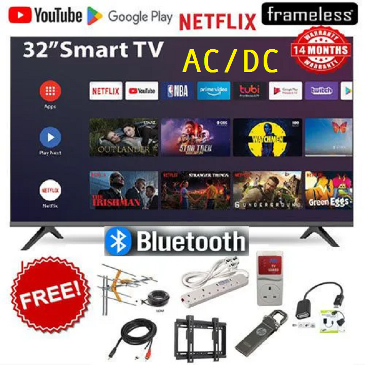 Amtec 32" INCH Smart Android TV Digital TV  AC/DC  Bluetooth enabled Television Inbuilt Decoder Built-in WIFI App store 1GB DDR 8GB RAM 4-CORE LED TV NETLIX TV YOUTUBE TV AMTEC32 AmtecTV+ 7 FREE GIFTS