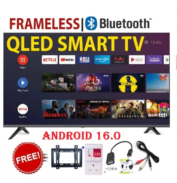 VITRON 43 INCH SMART ANDROID TV QLED FHD TV BLUETOOTH CONNECTIVITY FRAMELESS & DIGITAL TV NETFLIX YOUTUBE TELEVISION BUILT-IN WIFI VITRON TV 1GB-RAM 8GB-ROM VITRON43 4300QFS + 4 FREE ACCESSORIES