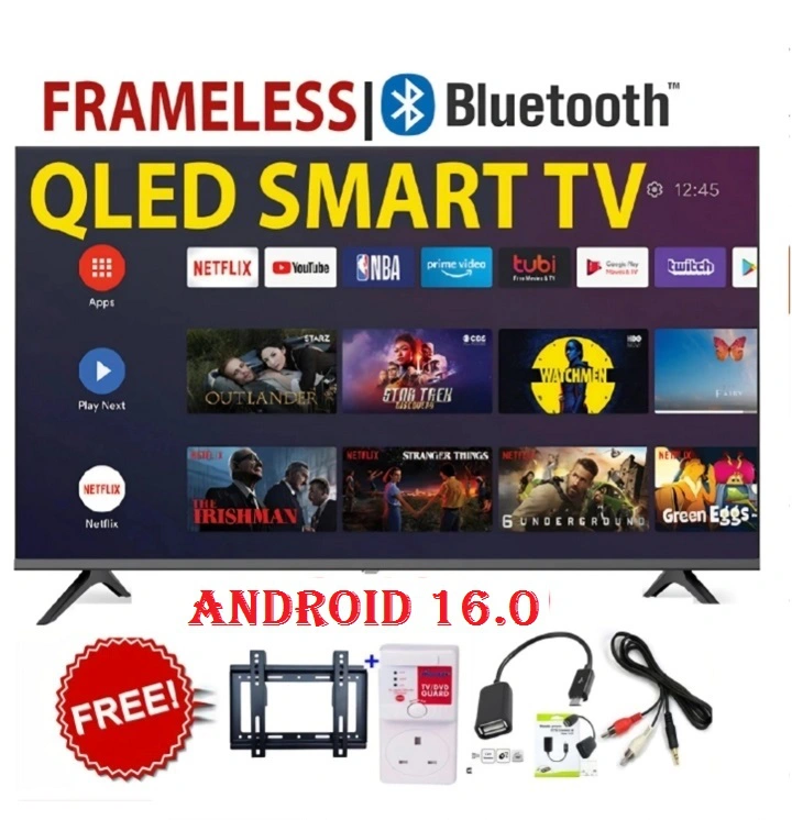 VITRON 43 INCH SMART ANDROID TV QLED FHD TV BLUETOOTH CONNECTIVITY FRAMELESS & DIGITAL TV NETFLIX YOUTUBE TELEVISION BUILT-IN WIFI VITRON TV 1GB-RAM 8GB-ROM VITRON43 4300QFS + 4 FREE ACCESSORIES