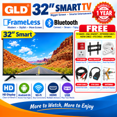 GLD 32" Inch Smart Android Digital TV  Frameless Television Bluetooth TV App-store Inbuilt Decoder Netflix TV YouTube  TV USB&HDMI PORTS WIFI ACCESS GLD32inch TV GLD TV GLDTV+ 6 EXTRA ACCESSORIES